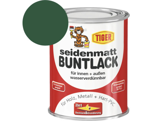 Tiger seidenmatt Buntlack RAL 6005 moosgrün 125 ml Tiger Lacke seidenmatt Buntlack für Holz und Metall