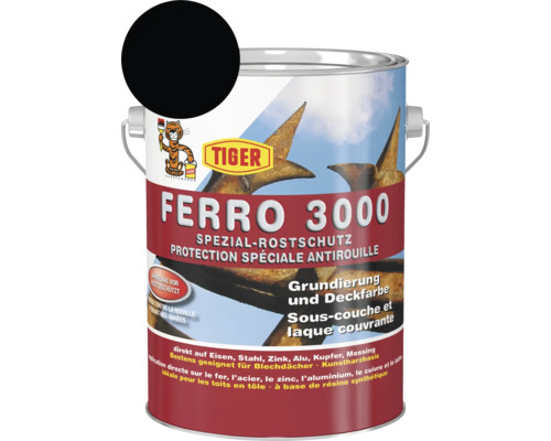 Tiger Ferro 3000 Spezial-Rostschutz RAL 9005 tiefschwarz 2,5 L Tiger Ferro 3000 Spezial-Rostschutz Grundierung und Deckfarbe in einer Dose