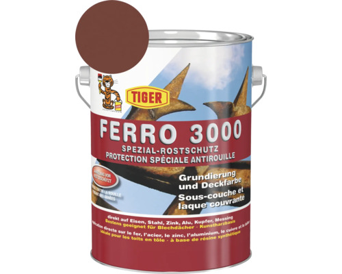 Tiger Ferro 3000 Spezial-Rostschutz RAL 3009 oxidrot 2,5 L Tiger Ferro 3000 Spezial Rostschutz Grundierung und Deckfarbe im Metalleimer