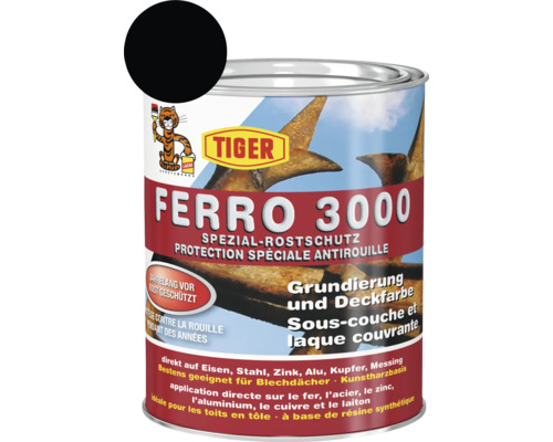 Tiger Ferro 3000 Spezial-Rostschutz RAL 9005 tiefschwarz 750 ml Tiger Ferro 3000 Rostschutz Grundierung und Deckfarbe