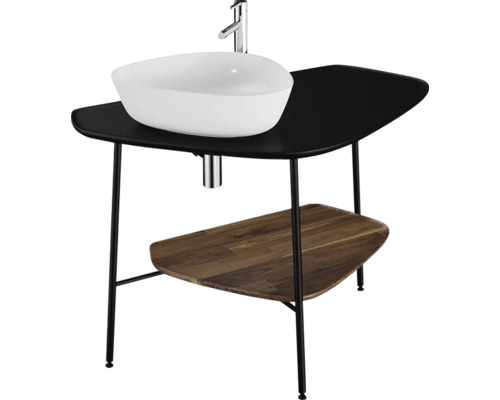 Keramik-Waschtischregal VitrA Plural 103,2x73x61,2 mm mit Konsolplatte Keramik schwarz matt / Eiche für Waschbecken links