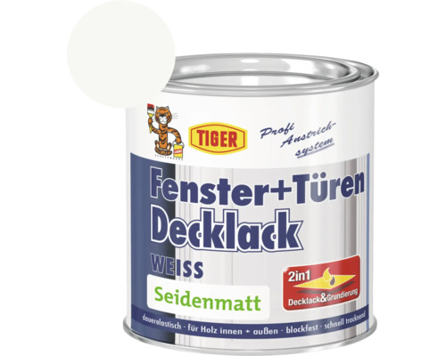 Tiger Fenster+Türen Decklack seidenmatt RAL 9016 verkehrsweiß 375 ml Fenster und Türen Lackfarbe, seidenglänzend