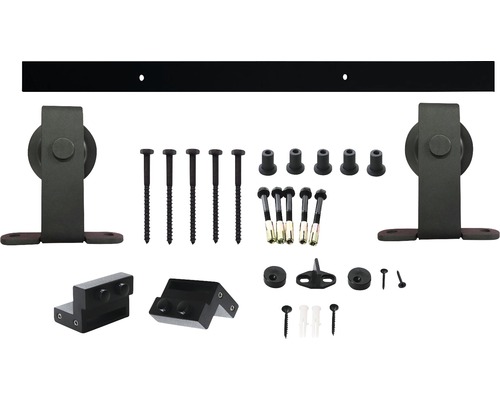 Schiebetürbeschlag-Set mit Schiene, Rollen, Schrauben und Zubehör