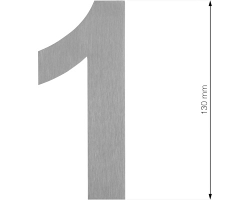 Hausnummer 1 aus Edelstahl, 130 mm hoch
