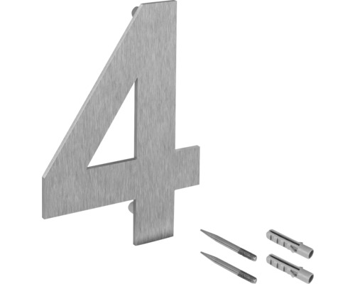 Hausnummer 4 aus Edelstahl inklusive Befestigungsmaterial