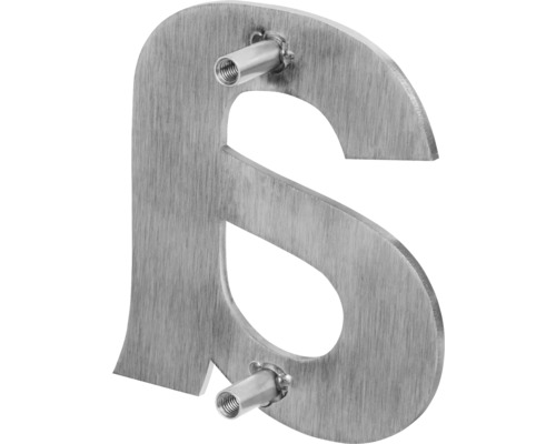 Hausnummer sechs aus Edelstahl mit Gewindebolzen