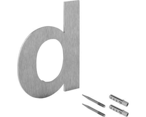 Hausnummer Buchstabe d aus Edelstahl mit Befestigungsmaterial