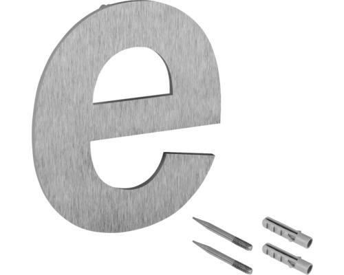 Hausnummer Buchstabe e aus Edelstahl mit Befestigungsmaterial