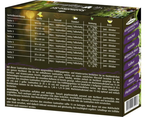 Saatmatten Set mit Frühlingsgemüse und Kräutern für ein Hochbeet