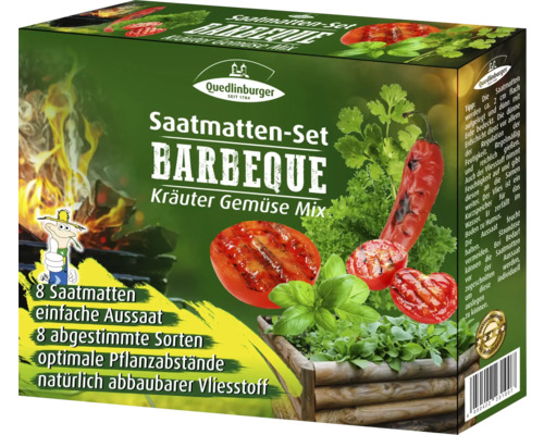 Saatmatten-Set Quedlinburger 'Barbecue Mix' mit Petersilie, Basilikum, Dille, Koriander, Oregano, Thymian, Salbei, Chilli & Tomate Saatmatten Set Barbecue Kräuter Gemüse Mix