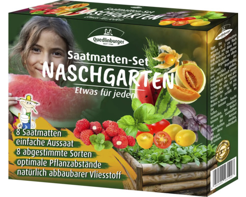 Saatmatten-Set Quedlinburger 'Naschgarten' mit Erdbeere, Gurke, Basilikum, Tomate, Wassermelone, Zuckermelone & Erdbeere