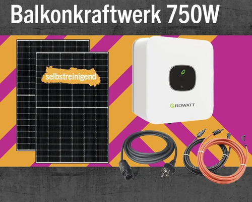 Balkonkraftwerk 750 Watt PV-Modul mit Anschlusskabel und integriertem Wechselrichter ohne Befestigung Balkonkraftwerk 750 Watt PV-Modul mit Anschlusskabel und integriertem Wechselrichter ohne Befestigung