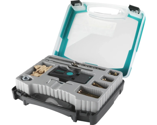 Wolfcraft Dübel-Set im Werkzeugkoffer mit Dübeln, Schrauben, Bohrer und Zubehör