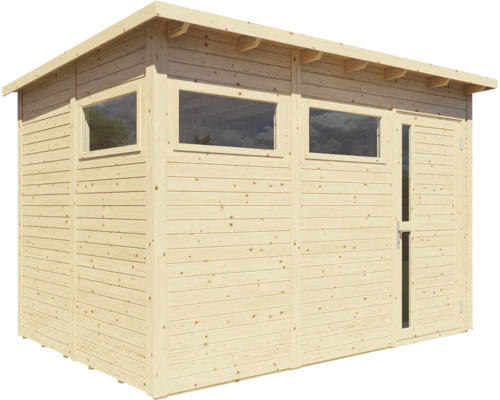 Holzgartenhaus mit Fenstern und Tür