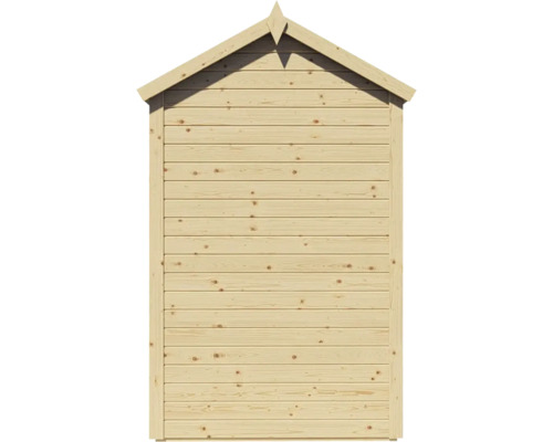 Holzfassade eines Gartenhauses mit horizontalen Brettern