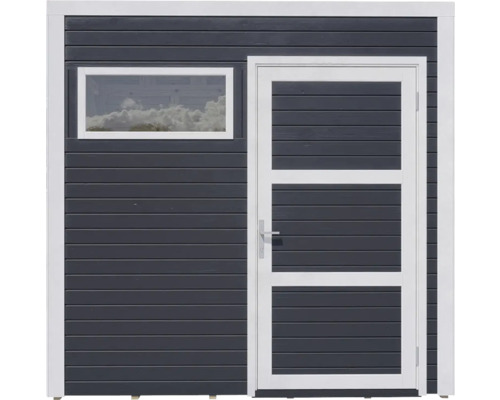 Gartenhauswand mit Tür und Fenster