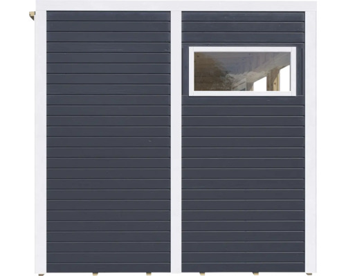 Wand eines Gartenhauses mit Fenster