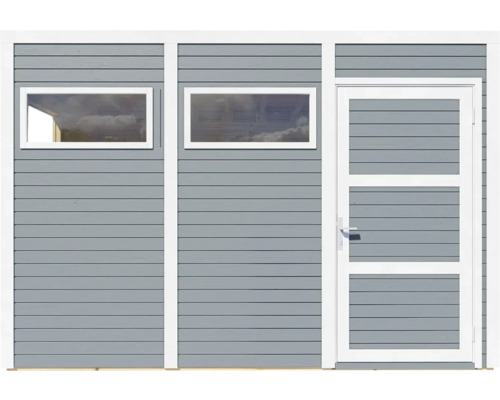 Gartenhauswand mit Tür und Fenster