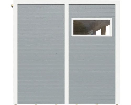 Wand eines Gartenhauses mit Fenster