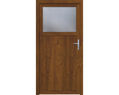 Braune Haustür mit Glaseinsatz und Türgriff
