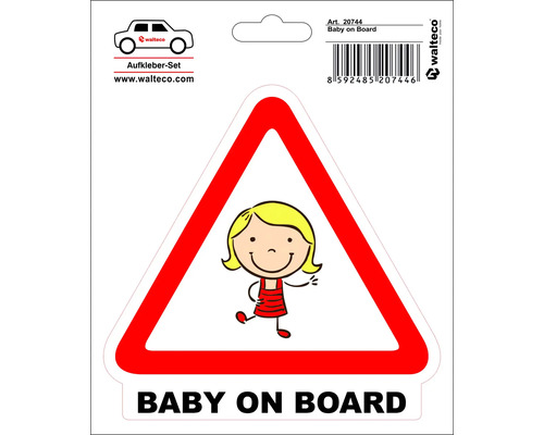 Hinweisschild Baby on Board (Mädchen) 180x150 mm, zum Kleben