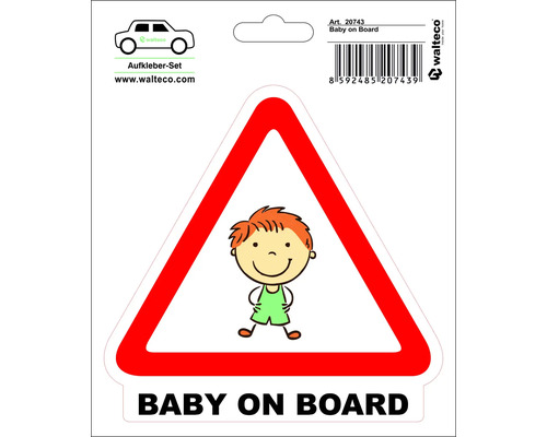 Hinweisschild Baby on Board (Junge) 180x150 mm, zum Kleben