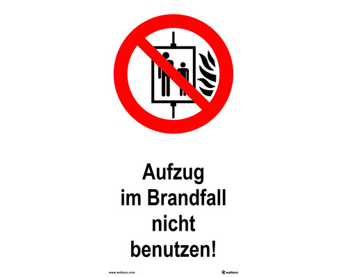 Warnschild "Aufzug im Brandfall nicht benutzen" 80x160 mm, zum Kleben