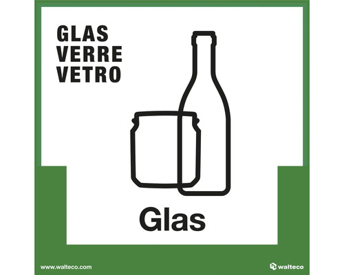 Hinweisschild "Recycling Glas" 150x150 mm, zum Kleben
