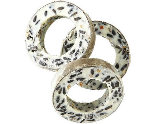 Drei Futterringe für Vögel mit Samenmischung