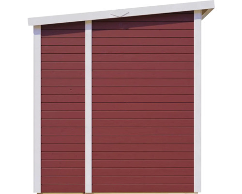 Detailansicht einer Gartenhauswand mit horizontaler Holzverkleidung