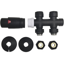 Heizkörperanschlussgarnitur mit Thermostat, Ventilkörper, Rosetten und Verschraubungen