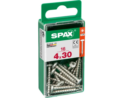 Spax Universalschraube Torx T20, Halbrundkopf, 4x30 mm, 16 Stück Verpackung Spax Schrauben 4x30 Millimeter
