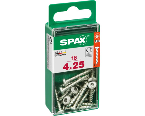 Spax Universalschraube Torx T20, Halbrundkopf, 4x25 mm, 16 Stück Spax Schrauben 4x25 Millimeter in einer Verpackung