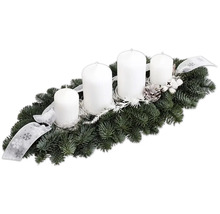 Adventsgesteck Tischgesteck lang inkl. Stumpenkerzen Ø 6 cm H 12 cm weiß-thumb-0 Adventsgesteck Tischgesteck lang inkl. Stumpenkerzen Ø 6 cm H 12 cm weiß-thumb-0