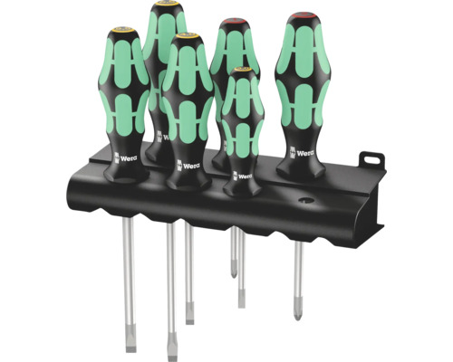 Schraubendreher-Set Wera 334/6 Rack, 6-tlg. (Schlitz, Kreuzschlitz, Phillips) Wera Schraubendrehersatz mit Halter