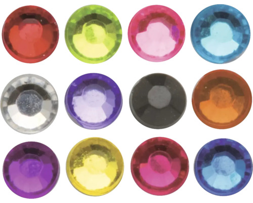 Zwölf farbige Strasssteine zur Dekoration