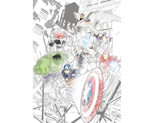 Fototapete Vlies IADX4-061 Into Adventure Avengers Attack 4-tlg. 200 x 280 cm Illustration der Avengers Superhelden vor dem Hintergrund einer Stadt.