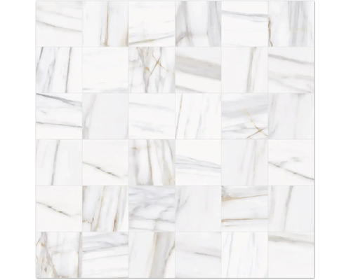 Feinsteinzeugmosaik Mirava Lucca Bianco 30x30 cm gold poliert Fliesen mit Marmoroptik