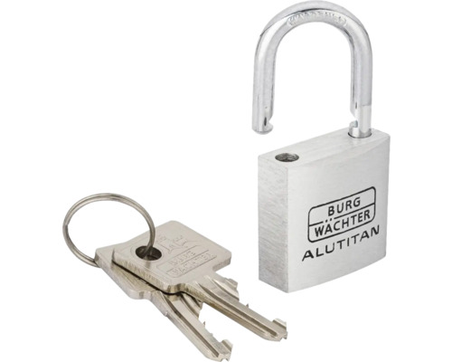 Offenes Vorhängeschloss aus Aluminium mit zwei Schlüsseln