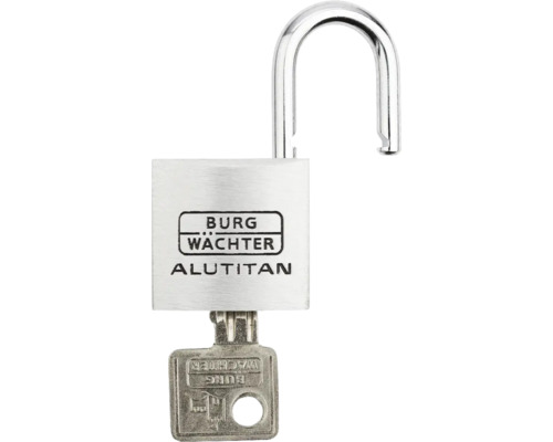 Offenes Aluminium Vorhängeschloss der Marke Burg Wächter mit Schlüssel