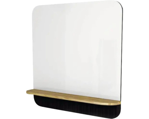 Badspiegel Devo Gloria 2.0 86x86x14 cm mit Holzablage Perfect Touch schwarz glatt Schreibtischaufsatz aus Holz und Kunststoff