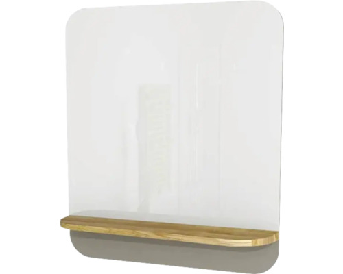 Badspiegel Devo Gloria 2.0 86x86x14 cm mit Holzablage Stone grau supermatt glatt Arbeitsschutzwand mit Holzablage