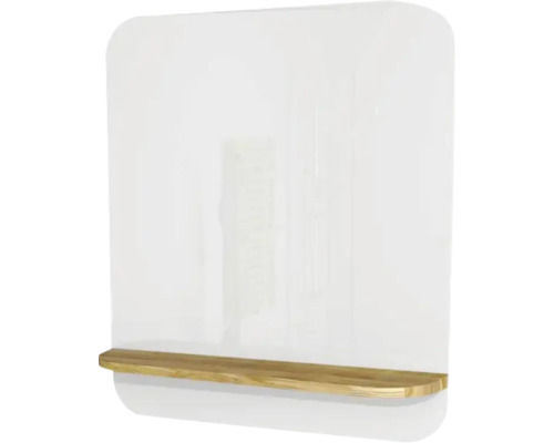 Badspiegel Devo Gloria 2.0 86x86x14 cm mit Holzablage Premium weiß supermatt glatt Wandregal mit Holzablage