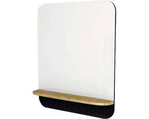 Badspiegel Devo Gloria 2.0 70x86x14 cm mit Holzablage Perfect Touch schwarz glatt Rechteckiger Spiegel mit Ablage