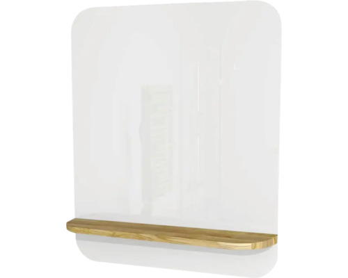 Badspiegel Devo Gloria 2.0 70x86x14 cm mit Holzablage Premium weiß supermatt glatt Regal mit Holzablage
