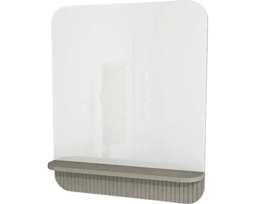 Badspiegel Devo Gloria 2.0 86x86x14 cm mit Ablage Stone grau supermatt geriffelt Trennwand aus transparentem Material mit Sockel