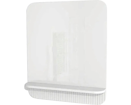 Badspiegel Devo Gloria 2.0 86x86x14 cm mit Ablage Premium weiß supermatt geriffelt Hygieneschutzwand aus Kunststoff mit Fuß