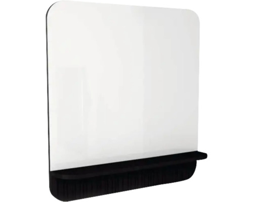 Badspiegel Devo Gloria 2.0 86x86x14 cm mit Ablage Perfect Touch schwarz geriffelt Spritzschutzwand mit schwarzem Halter