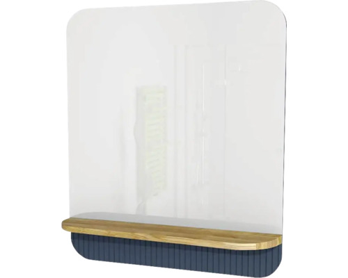 Badspiegel Devo Gloria 2.0 86x86x14 cm mit Holzablage Parisian blau geriffelt Transparenter Raumteiler mit Holzregal zur Abgrenzung von Bereichen
