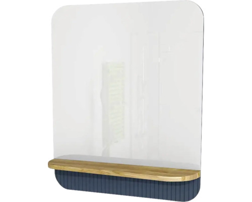 Badspiegel Devo Gloria 2.0 70x86x14 cm mit Holzablage Parisian blau geriffelt Schutzwand aus transparentem Material mit Ablage